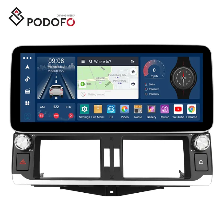 Podofo 12.3 pouces Android autoradio 8 cœurs 4 + 64/2 + 32G sans fil CarPlay/Android Auto/GPS/WIFI/RDS/DSP/IPS pour Toyota Pardo 2010