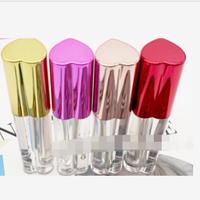 Emballage de rouge à lèvres miniature en plastique rose en forme de cœur de 5 ml, conteneurs uniques personnalisés, tube avec pinceau, cosmétique imprimé à l'écran