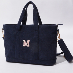Bolsa de Mano de Pana para Mujer, Tallas M y L, Color Rosa, Beige, Azul Marino y Lila, con Bolsillos Interiores, Correa Larga para <span class=keywords><strong>el</strong></span> Hombro, Ideal para la Playa, <span class=keywords><strong>el</strong></span> Almuerzo o Viajes - Product Image 4