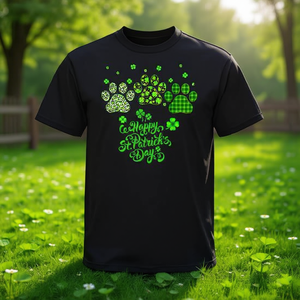 Camiseta con estampado de leopardo, cuadros de búfalo, patas de perro y gato, para el día de San Patricio - Product Image 3