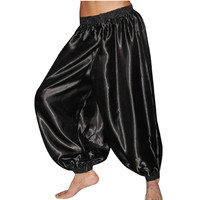Pantalons de danse du ventre indiens pour femmes, en satin, amples, couleur unie, style hippie, pantalons