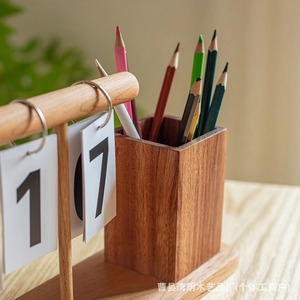 Wooden <b>Calendar</b> Stand With Pen Holder Simple Solid Wood Flip <b>Calendar</b> For Office Desk Student Stationery - Product Image 2