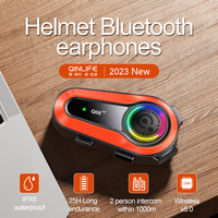 Q08 2X Headset Bluetooth Helm Sepeda Motor BT5.0 Interkom 2 Orang IPX6 Pemutar Musik Tahan Air Mega Bass Jawaban Otomatis Lampu RGB