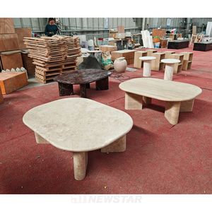 Tavolino da Caffè <span class=keywords><strong>a</strong></span> <span class=keywords><strong>Mezzaluna</strong></span> in Travertino Beige, Pietra Naturale con Finitura Opaca, Design Atmosferico per Soggiorno - Product Image 6