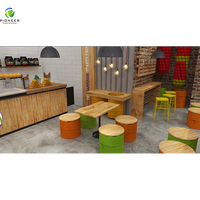 Ensemble de meubles à panneaux en bois pour magasins de thé à bulles et cafés Sièges de table à manger et comptoir de bar Design pour hôtels et centres commerciaux