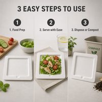 Assiette carrée en pulpe de bagasse de canne à sucre écologique de haute qualité, vaisselle jetable compostable pour la restauration et les événements