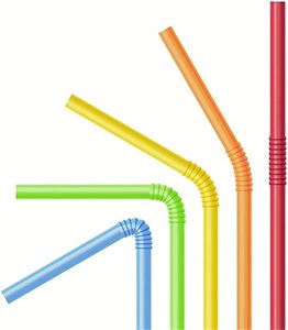 Pailles en plastique flexibles colorées/à rayures, pliables, pour boisson - Product Image 1