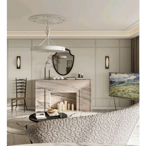 <span class=keywords><strong>Caminetto</strong></span> in marmo CAD con telaio in acciaio integrato e set di cornici in travertino beige monoblocco, supporto per disegni tecnici per interni - Product Image 6