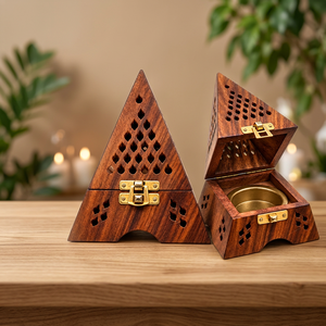 Wooden Sandalwood Incense Burner Box Pyramid Aromatherapy <b>Diffuser</b> Handcrafted Vent Hole <b>Oud</b> Scented for Home Gift - Product Image 3