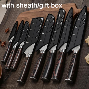 سكين الشيف الساخن وإكسسوارات سكاكين المطبخ، مجموعة سكين ياباني بشفرة 8 بوصات من الفولاذ المقاوم للصدأ 5CR15 بنمط دمشقي محفور بالليزر ومقبض خشبي - Product Image 4