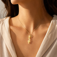 Collier pendentif en acier inoxydable léger avec chaîne fine ovale, breloque cercle, bande conique et pierre de naissance