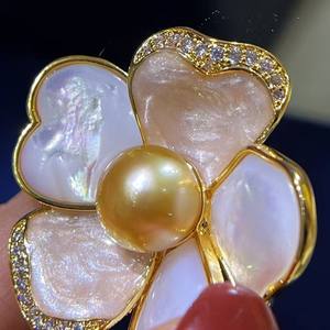 Broche de Perlas Doradas de Nanyang con Perlas Naturales y Piedras Preciosas, Nuevo Estilo Chino, Broches con Forma de Flor - Product Image 3