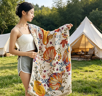 [Sirop d'érable Récolte d'automne] Serviette de bain en gaze de coton ultra-douce, écologique, motif floral moderne, pour usage domestique - 80cm*160cm
