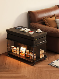 NKAHS Modern Simple Sintered Stone Side <b>Table</b> Solid Wood <b>Height</b> <b>Adjustable</b> <b>Folding</b> Coffee <b>Table</b> Household Small Space Sofa End - Product Image 3
