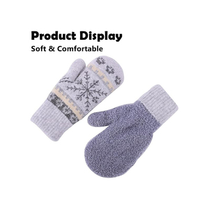 <span class=keywords><strong>Mitaines</strong></span> en acrylique jacquard personnalisées, chaudes pour l'hiver, doublure épaisse, douces, double couche, motif flocon de neige, extensibles, tricotées, pour temps froid - Product Image 4