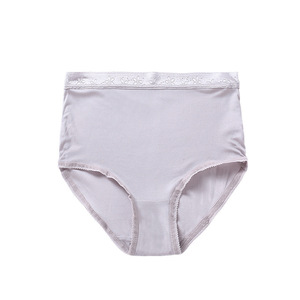 Panties Cortos de Cintura Alta, Transpirables, de Seda, con Encaje, Color Sólido, Ropa Interior Femenina al por Mayor - Product Image 3