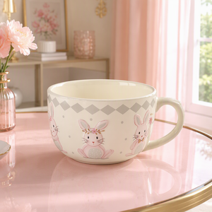 Taza de Cerámica <span class=keywords><strong>con</strong></span> Banda de <span class=keywords><strong>Diamantes</strong></span> y Glaseado Crema, Diseño de Puntos y Lazo, para Café o Sopa, Regalo de Pascua, Decoración del Hogar, Venta al por Mayor LEXI - Product Image 1