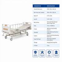 Lit médical manuel multifonctionnel avec panneau imitation bois, barrière de sécurité en S, commande centrale, roulettes et levage du dossier par genouillère, pour hôpital, OEM