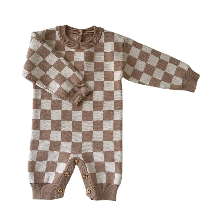 Organic cotton Baby short leg checker romper jumpsuit baby infant toddler strip romper for girls and boys.