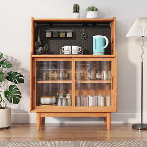 Buffet moderne en bois massif pour petits salons, armoire de rangement murale avec panneau perforé, style japonais simple pour le thé - Product Image 1