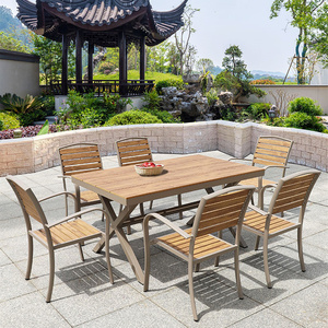 Metal <span class=keywords><strong>barato</strong></span> <span class=keywords><strong>4</strong></span>/6 ventas Base almacén Asiento Moderno fábrica Restaurante al aire libre Juego de <span class=keywords><strong>comedor</strong></span> de madera - Product Image 1