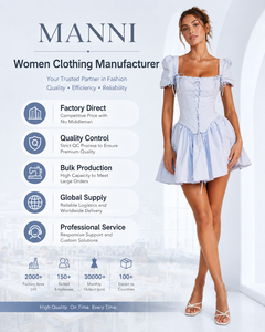 Abito da Donna Personalizzato, Abbigliamento su Misura, Vestito Estivo Mini con Corsetto in Pizzo Azzurro e Maniche a Sbuffo per Feste - Product Image 5