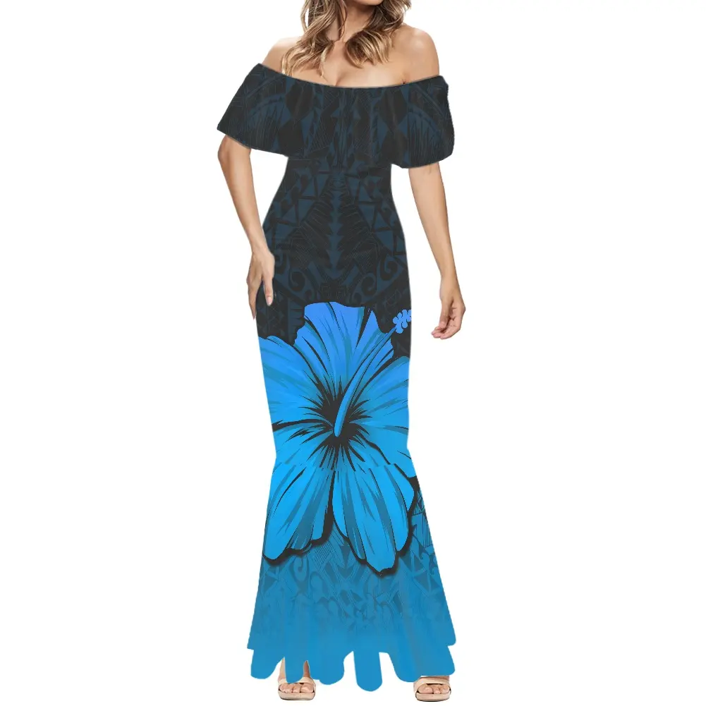 Puletasi Polynesian Mermaid Dress Hawaiian Style Formal Strapless Evening Dress Prom Gown Wedding Maxi Long Dress for Women