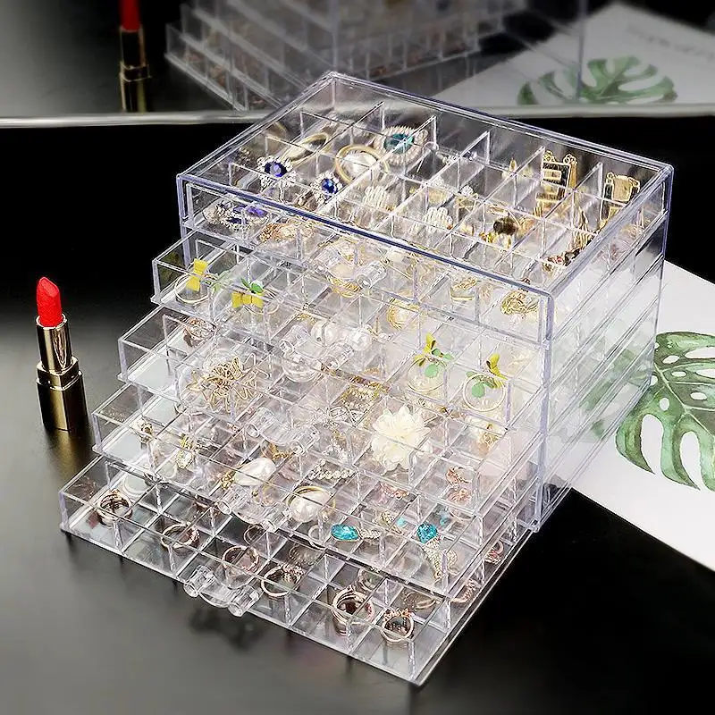 Wholesale Custom grids clear plastic jewelry box small transparent Cosmetic Organizer Bins for storage