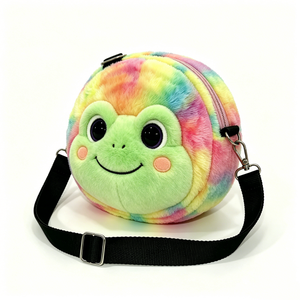 Sac bandoulière en peluche personnalisé sur le thème de la grenouille de dessin animé, rembourrage en coton PP, design 3D coloré en forme de visage de grenouille, sac à bandoulière mignon pour - Product Image 2