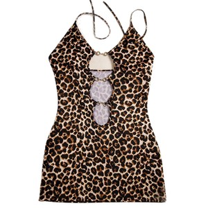 PEEQI WM8013 Ingrosso <span class=keywords><strong>Sexy</strong></span> Mini Abito da Notte da Donna con Schiena Scoperta, Stampa Leopardata, Scavato, Vestito Aderente con Lacci - Product Image 5