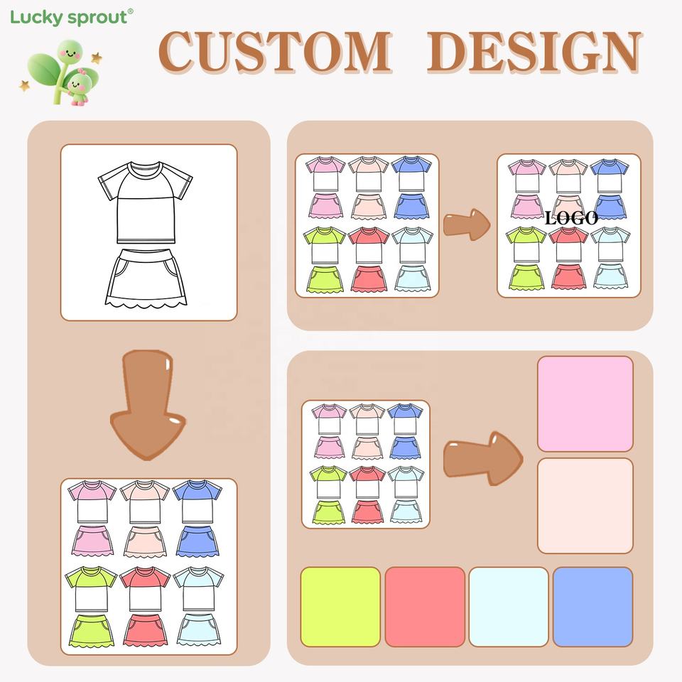 Custom Kids Girl Hooded Short Sleeved Scallop Skirt Sets Solid Print ...