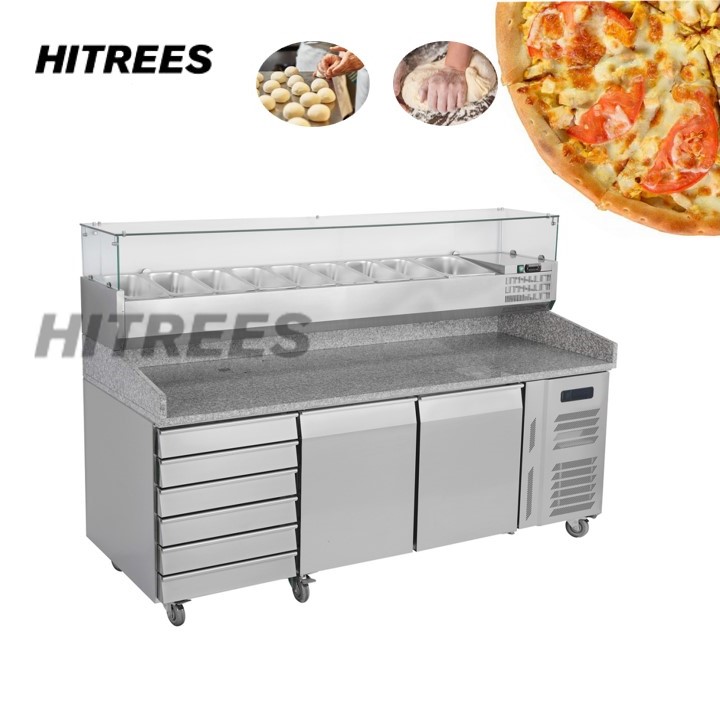 Выставочный стенд для супермаркета в итальянском стиле, стол для приготовления пиццы, мраморный столешница, холодильник для пиццы