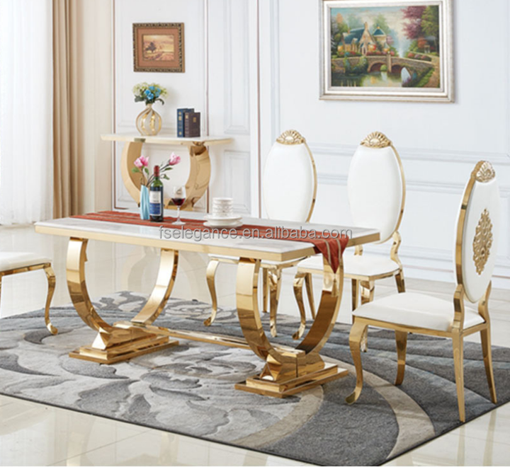 Luxury Modern Dining Table Set with Marble Top & Metal Legs