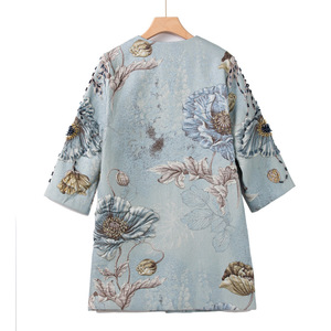 2026 신상 여성 우아한 비즈 장식 라운드넥 7부 소매 블루 코트 탑 - Product Image 2