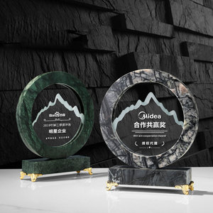 Médailles et Plaques de Récompense d'Assurance <span class=keywords><strong>en</strong></span> Marbre Vert de Forme Ronde avec Impression UV pour Souvenirs d'Entreprise - Product Image 4