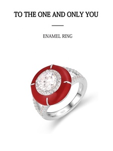 Bague <span class=keywords><strong>Halo</strong></span> en argent sterling 925 plaqué rhodium avec émail rouge et zircon cubique rond - Product Image 5