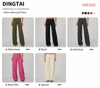 Ensemble de yoga pour femme avec taille pliable, haut court à col rond et manches longues, pantalon large brossé rembourré, contrôle du ventre, effet push-up, séchage rapide
