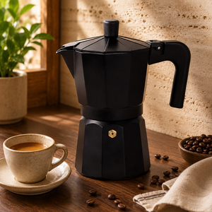 Cafetera Moka Negra de Alta Calidad para Estufa, Multicapacidad, con Asa Resistente al Calor para Hogar y Cafetería - Product Image 1