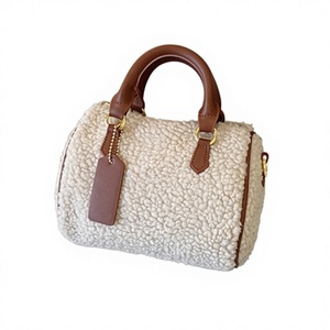 Vintage Niche Lamb <b>Wool</b> Solid Color Handbag Women Early Autumn New Casual Versatile High-End Feel Zipper Closure Polyester - Product Image 3