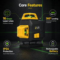 Guangchen 360 °   Niveau laser vert 4D 16 lignes de qualité industrielle, outil de mesure laser auto-nivelant pour la construction et la décoration