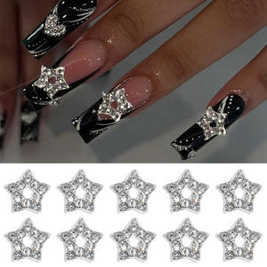 Modelos explosivos de lujo Nail Art Charms Brillante Pentáculo Cristal Colgante Aleación Corazón Estrella 3D Metal Nail Charms - Product Image 6