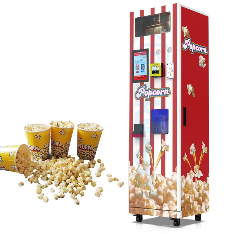 Автомат для продажи попкорна с сенсорным экраном, торговый автомат для продажи банкнот, монет, кредитных карт, онлайн-оплата
