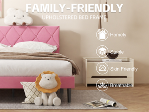 <span class=keywords><strong>Lit</strong></span> pour chambre <span class=keywords><strong>de</strong></span> fille, cadre <span class=keywords><strong>de</strong></span> <span class=keywords><strong>lit</strong></span> rose avec tête <span class=keywords><strong>de</strong></span> <span class=keywords><strong>lit</strong></span> rembourrée en tissu - Product Image 4
