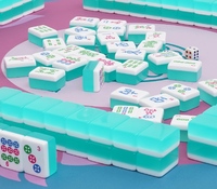 Ensemble de tuiles de mahjong moderne de luxe avec 2 dés, 166 tuiles acryliques gravées (1.2), portable, bleu turquoise