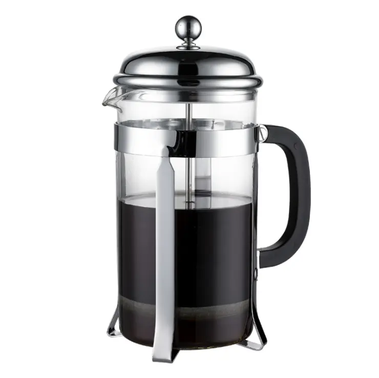 Amazon Logo Household Tea Coffee Maker Borosilicate Glass French Press Top Seller Custom Made Metal Double Wall Stainless Steel