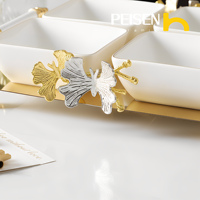 Ensemble de plats de service divisés avec support en métal doré, 2, 3, 4 ou 6 bols carrés en porcelaine amovibles, poignée en forme de feuille, plateau pour noix, bonbons et apéritifs