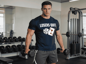 T-shirt casual in jersey traspirante 100% cotone con stampa grafica meme 'Vintage Losers Quit Gambling' a maniche corte per la moda - Product Image 3