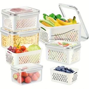 FCM-certified Plastic Fridge <b>Storage</b> Containers with Colander BPA-Free Vegetable Fruit Refrigerator Organizer for Food - Product Image 6