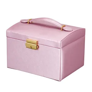 Großhandel 3 schublade gespiegelt schmuck box-Luxus Schublade Typ Schmucks cha tulle 3 Schichten PU Leder Schmuck Aufbewahrung sbox mit Spiegel und Schloss weiß rosa lila schwarz