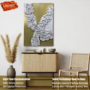 Scultura in Tessuto con Rilievo a Tecnica Mista per Interni, Decorazione Artistica in Gesso, Pittura Murale Astratta 3D Personalizzata in Acrilico Dorato Metallizzato - Product Image 4